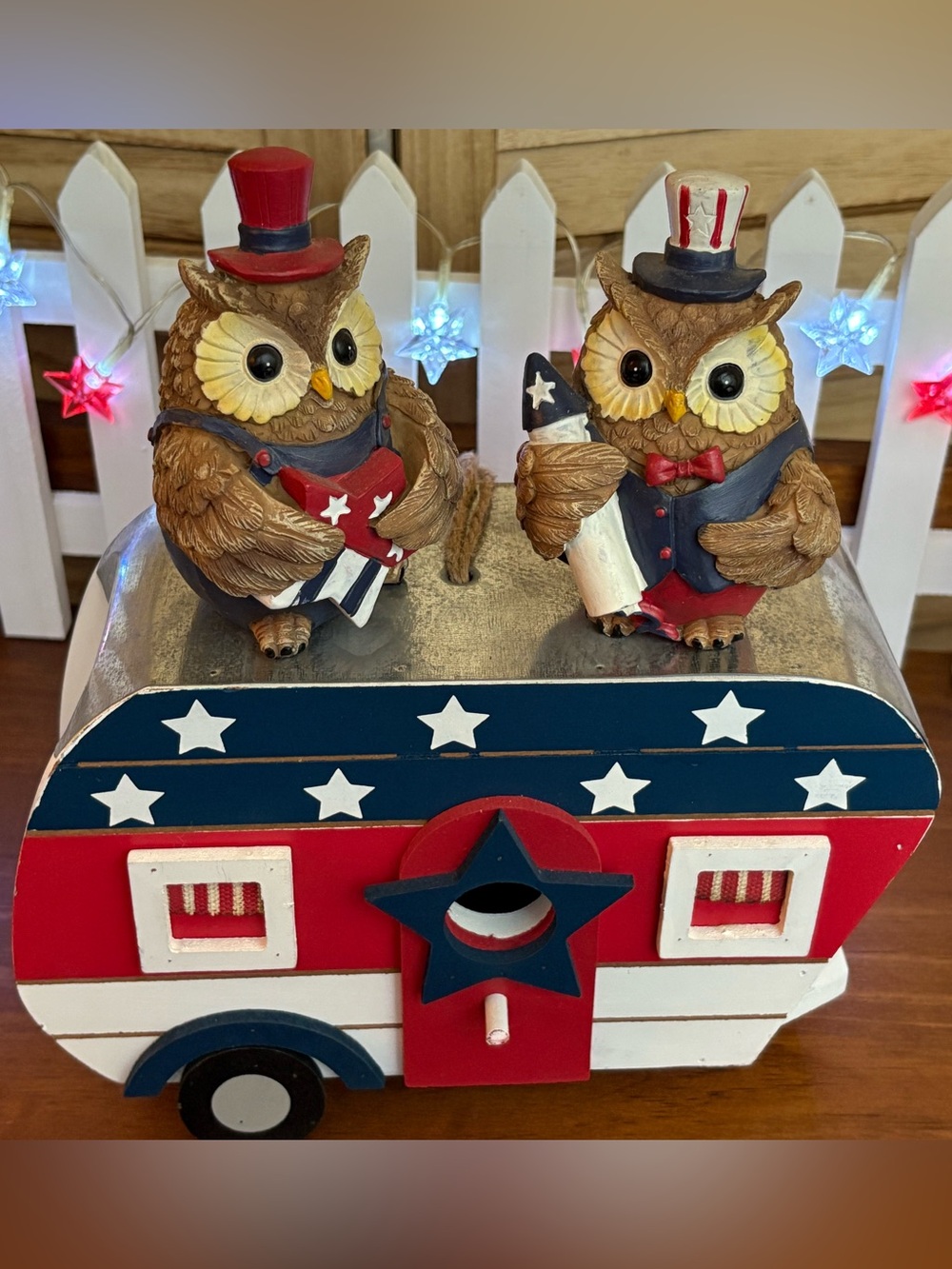 4th of July Independence Day Patriotic Birdhouse Camper & Owls